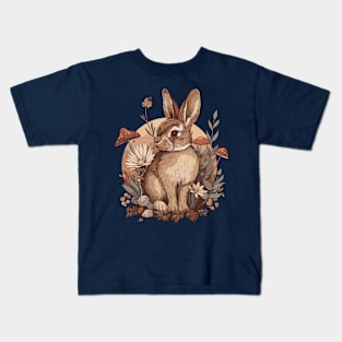 Vintage Spring Flowers Wild Mushroom Rabbit Woodland Forest Kids T-Shirt